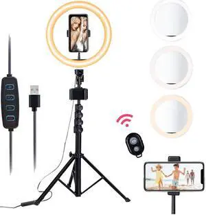 Gemdeck 10 LED Ring Light with Stand and Phone Holder, Video Light 3000K-6000K Dimmable Selfie Ringlight