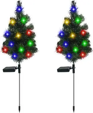 Gemdeck 2pcs Solar Lights Solar Power Stake Led Lighting Pine Lights Christmas Decor