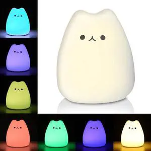 Gemdeck LED Cat Night Light, Battery Powered Silicone Cute Cat Nursery Lights with 7-Color