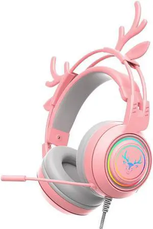 Gemdeck Wired Headphones Cute Antler Bluetooth Foldable Headphones Gift Pink