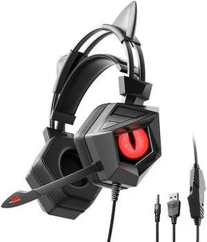 Gemdeck Wired Headphones Cat Ear Cool Bluetooth Foldable Headphones Gift Red