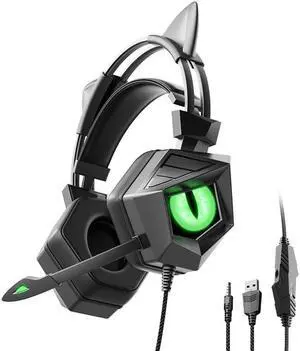 Gemdeck Wired Headphones Cat Ear Cool Bluetooth Foldable Headphones Gift Green