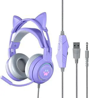 Gemdeck Wired Headphones Cute Cat Ear Bluetooth Foldable Headphones Gift Purple