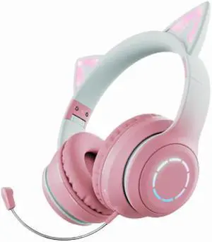 Gemdeck Wired Headphones Cat Ear Gradient Headset Bluetooth Foldable Headphones Gift