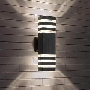 Gemdeck Waterproof LED Square Up and Down Lights Outdoor Wall Mount Light, 3-Layer Black Modern Outdoor Lights for House