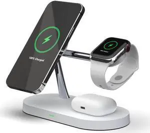 Gemdeck Mag Safe Charger with Stand, Magnetic iPhone Charger, 3-in-1 Wireless Charging Station for Apple iPhone 14/13/12 Series, iWatch Ultra/8/7/6, Airpods Pro White