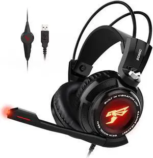 Gemdeck Black Gaming Headset Wired Headphones with Noise Cancelling Mic for Computer
