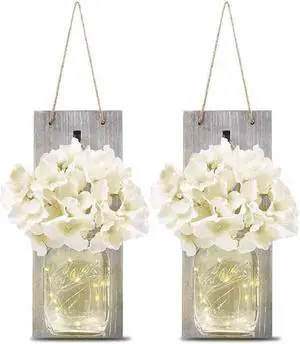 Gemdeck Hanging Lantern Mason Jar Lights Wooden Board Led Mason Jar Wall Lights