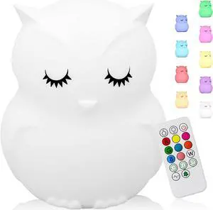 Gemdeck Owl Night Lights for Kids, 9 Colors USB Rechargeable Soft Silicone LED Nightlight