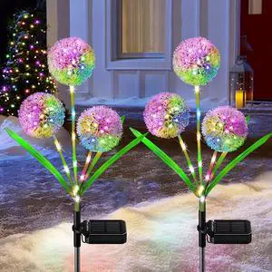 Gemdeck 2 Pack Solar Dandelion Outdoor Lights, Waterproof Solar Garden Stake Lights, Outdoor Decor