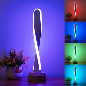 Gemdeck Modern Desk lamp RGB Wood Table Lamp Bedside Lamp, Natural Beech Night Light