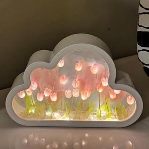 Gemdeck DIY Tulip Night Light, Cloud Tulip Mirror Night Light, Simulation Flower Bedroom Sleeping Table Lamp