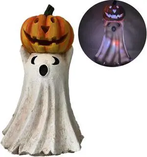 Gemdeck Halloween Decor Ghost With Pumpkin Light Up Jack-o'-lantern Ceramic Pumpkin Light B