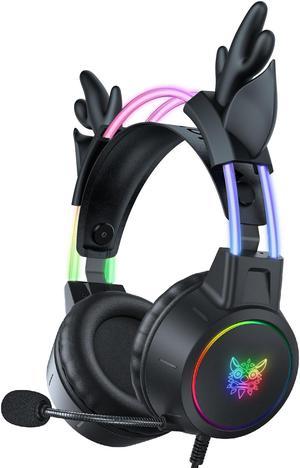 Gemdeck RGB Cat Ear Headphone, Upgraded Wireless & Wired Gaming Headset with Attachable HD Microphone Black