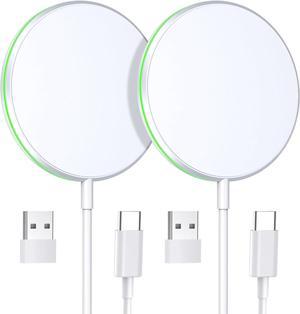 2 Pack Magnetic Wireless Charger 15W Fast Apple Mag-Safe Charger for iPhone 16/15/14/13/12 Series Magnet Wireless Charging Pad for AirPods 3/2/Pro Mag Safe Charger with 5ft Dual Charging Port Cable
