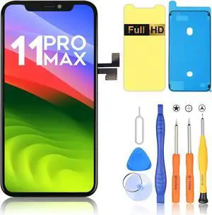 for iPhone 11 Pro Max Screen Replacement, Full HD 6.5-inch LCD Screen and Touch Digitizer Assembly with Repair Tool Kits Waterproof Sticker and Screen Protector Face ID True Tone Programable