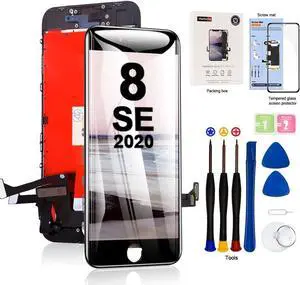 for iPhone 8/SE 2020 LCD Screen Replacement Black 4.7 Inch Frame Assembly Display 3D Touch Screen Digitizer with Repair Tools Kit Tempered Glass Screen Protector for A1863, A1905, A1906