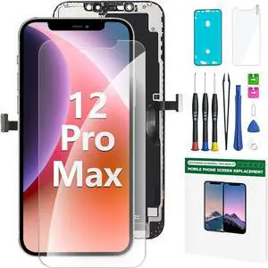 iPhone 12 Pro Max Screen Replacement Kit 6.7" LCD Display 3D Touch Full HD Digitizer Full Assembly Repair Kits Waterproof Frame Sticker+Screen Tempered Protector for A2342, A2410, A2412, A2411