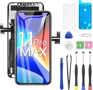 iPhone 11 Pro Max Screen Replacement Kit 6.5'' LCD Display 3D Touch Full HD Digitizer Full Assembly Repair Kits Waterproof Frame Sticker+Screen Tempered Protector
