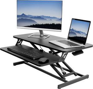 Height Adjustable 32 inch Stand Up Desk Converter, Quick Sit to Stand Tabletop Dual Monitor Riser Workstation, Black, DESK-V000S
