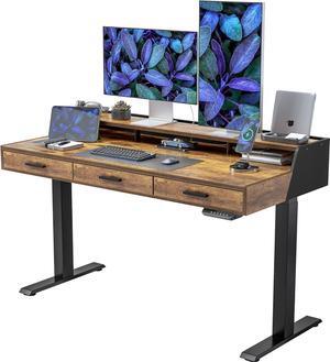 Electric Standing Desk with Drawers, 55x26 Inch Standing Desk Adjustable Height, Stand Up Desk with Monitor Shelf, Sit Stand Home Office Desk, Rustic Brown