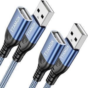 USB Extension Cable [6.6FT+6.6FT 2Pack] USB 2.0 Extension Cable USB Type A Male to Female Cable USB 2.0 Extension Lead Compatible for USB Keyboard, Printer,Mouse, Flash Drive, Hard Drive, etc - Blue