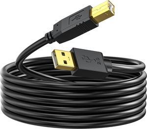 Printer Cable 25 ft USB Printer Cable Cord Type A-Male to B-Male Printer USB Cable for Printer/Scanner-Gold-Plated