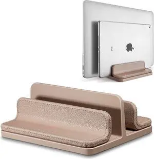 Leather Vertical Laptop Stand Dual Laptop Holder Stand Laptop Organizer with Adjustable Dock (18-26mm/0.7-1 in) for All MacBook/Tablet/Surface//iPad (Apricot)