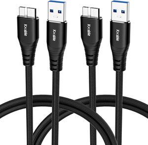 Micro 3.0 Cable 2 Feet (2 Pack), USB 3.0 A to Micro B Cable, Nylon Braided A-Male to Micro B External Hard Drive Cable, Compatible with Samsung S5 / Note 3, Seagate, WD, Toshiba and More