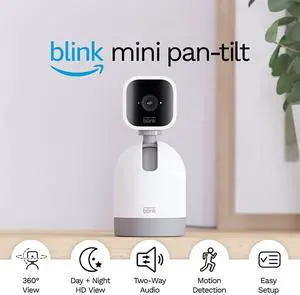 Blink Mini Pan-Tilt Camera | Rotating indoor plug-in smart security camera, two-way audio, HD video, motion detection, Works with Alexa (White)