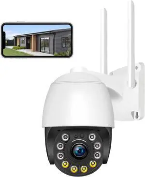 Security Camera Outdoor Wired with Night Vision Color, 360 WiFi Cameras for Home Security, Waterproof Video Surveillance Cameras, Motion Detection, Auto Tracking & Alarm, Fee Phone App and PC Software