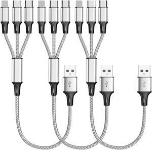 Multi Charging Cable, (3Pack 1FT) Short Multi USB Charger Cable Aluminum Braided 3 in 1 Universal Multiple Charging Cord with Type-C/Micro USB Connectors for Cell Phones Tablets (Charging Only)