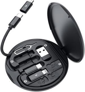 Yesimla USB C Adapter Cable Kit, Multi Charging Cable Case Convertor USB C to Lightning/Type C/Micro/USB A Adapter, Data Transfer Contains Card Slot for Traveling, Use as Phone Holder (Black)