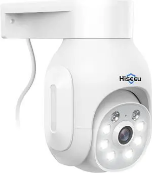 Hiseeu Wireless Security Camera Outdoor, 2.4G/5G 3MP WiFi Camera, Color Night Vision, Auto Tracking, Pan/Tilt, 360° View, Motion Detection, Two-Way Audio, IP66, Work with Alexa, No Monthly Fee