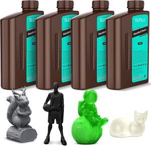 SUNLU 3D Printer Resin, Rapid Curing Standard Resin for LCD DLP SLA Resin 3D Printer, Low Shrinkage, High Precision, 2000g 3D Resin, 500g per Bottle, Dark Grey+Black+Clear+Clear Green