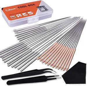 SIQUK 33 Pcs 3D Printer Nozzle Cleaning Tools Kit 30 Pcs 0.15mm, 0.25mm, 0.35mm, 0.4mm, 0.5mm Cleaning Needles 2 Pcs Tweezers and 1 Pc Cleaning Cloth