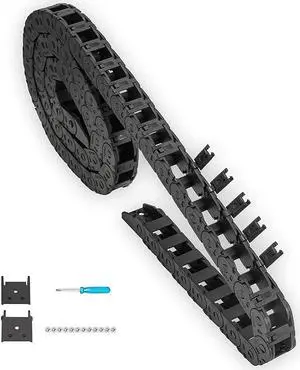 39.3 inch Carrier Drag Chain Cable Wire R18 10x11mm (Inn H x W) Plastic Black Open Type for CNC Router Mill and 3D Printer,Wire Carrier Cable with 1 Pair Connectors,1pc Screwdriver,9 Screws