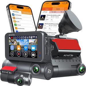R3 Dash Cam Front and Rear with Cabin, 3 IPS Touch Screen, 3 Channel Dash Cam 1440P+1080P+1080P Car Camera with IR Night Vision, 5G WiFi, GPS, Supercapacitor, Supports up to 512GB Max