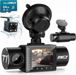 Dash Cam Front Rear and Inside 1080P Three Channels with IR Night Vision Car Camera SD Card Included Dashboard Camera Dashcam for Cars HDR Motion Detection and G-Sensor for Car, Taxi, Uber