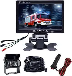 7" Backup Camera with Monitor Kit, Waterproof 18 IR LED Night Vision Reverse Camera + Rear View Monitor Vehicle Parking System for RV/Bus/Trailer/Truck (65ft Video Cable+ Cigarette Lighter)