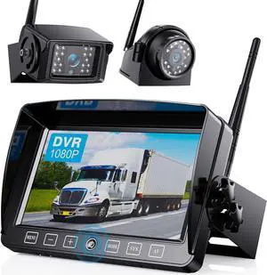 Wireless Backup Camera System with 7-Inch DVR Dual/Quad Split Touch Monitor, IP69 Waterproof HD 1080P Wireless 2 Rear View Side View Camera for RV Trailer Truck 5th Wheel,BW702