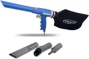 SAKAI Air Powered 2 in 1 Function Air Vacuum Kit - Blow Gun & Suction Vacuum Pneumatic Cleaner with 3 Type Tubes and Rotatable Brush