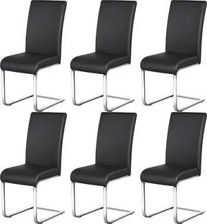 Yaheetech 6pcs Office Chairs Armless Desk Chairs Leather Upholstered Seat and Metal Legs Side Chairs with High Back Modern, Black
