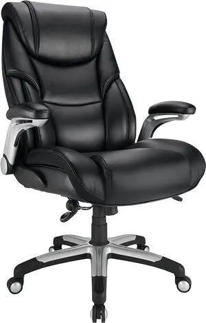 Realspace® Torval Big & Tall Bonded Leather High-Back Computer Office Chair, Black/Silver, BIFMA Compliant
