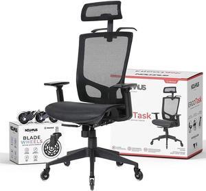 Nouhaus ErgoTASK  Ergonomic Task Chair, Computer Chair and Office Chair with Headrest. Rolling Swivel Chair with Rollerblade Wheels (Black)