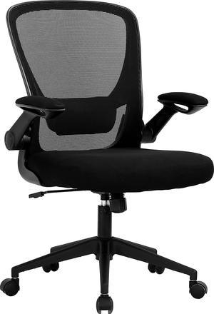 HHS Office Chair Ergonomic for Bedroom Desk Small Mesh Comfortable Computer Comfy Swivel Rolling Executive Task with Lumbar Support Wheels and arms Mid Back Adjustable Men Adults Black