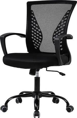 HHS Office Chair Ergonomic Desk Chair Mesh Computer Chair with Lumbar Support Armrest Mid Back Rolling Swivel Adjustable Task Chair for Women Adults (Black)