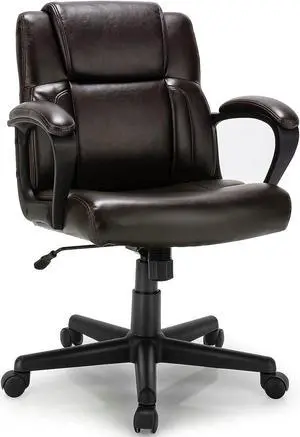 Giantex Office Chair, Leather Modern Executive Chair, Ergonomic Mid Back Computer Desk Chair w/Padded Armrests, Height Adjustable Swivel Task Chair w/Rocking Function, Dark Brown