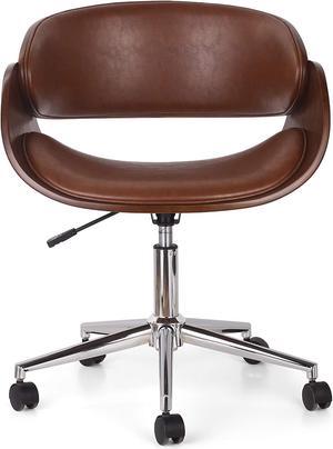 Christopher Knight Home Brinson ARMLESS Office Chair, Cognac Brown + Chrome + Walnut