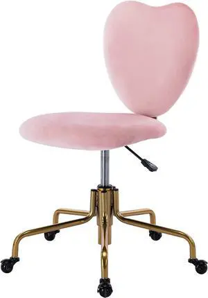 RIVOVA Adjustable Swivel Desk Chair with Wheels, Pink Upholstered Velvet Office Vanity Task Chair with Heart Back